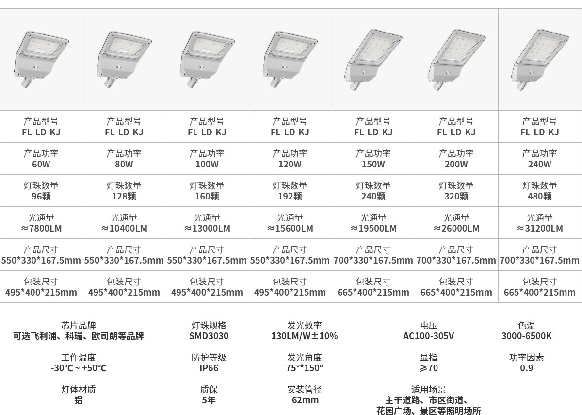 戶外路燈240W 市區道路 廣場花園 景區照明FL-LD-KJ