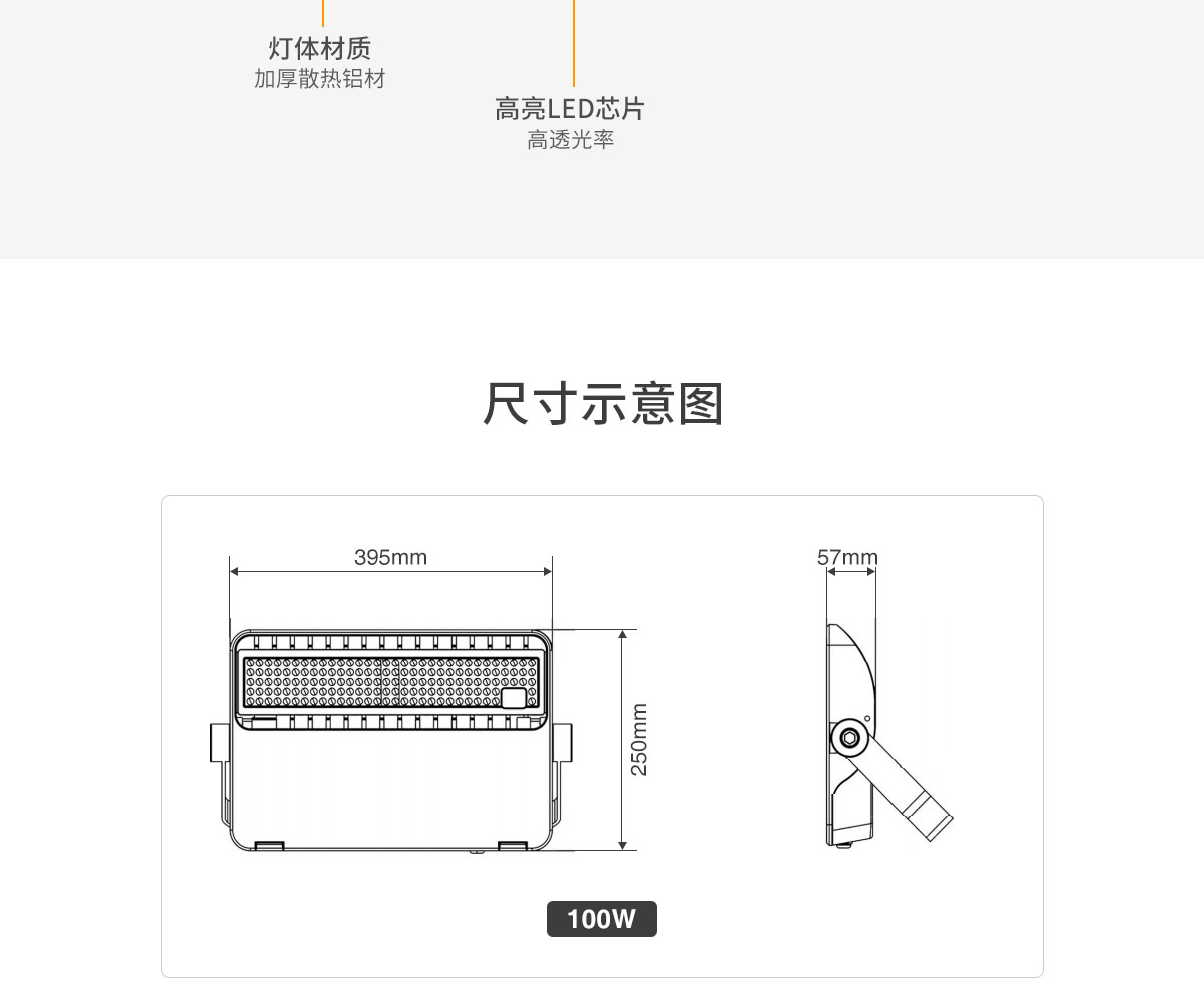 LED投光燈 戶外防水室外球場射燈100w 大功率廣告招牌照明 200w 300w庭院廠房泛光燈